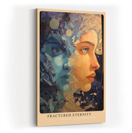 Paul Sinus Wandbild in 40x60cm Fractured Eternity abstraktes Porträt zweier Gesichter in Blauund Hauttönen mit kosmischen Elementen