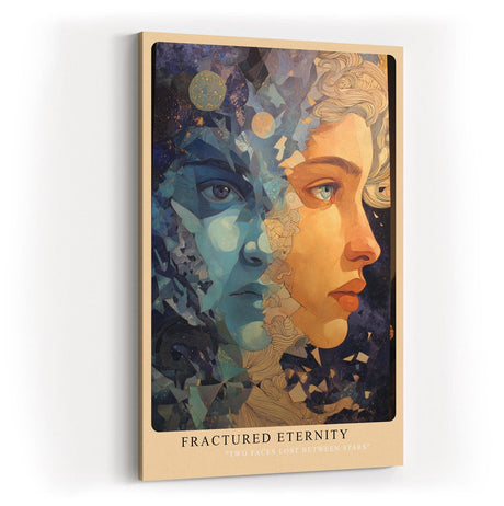 Paul Sinus Wandbild in 40x60cm Fractured Eternity abstraktes Porträt zweier Gesichter in Blauund Hauttönen mit kosmischen Elementen