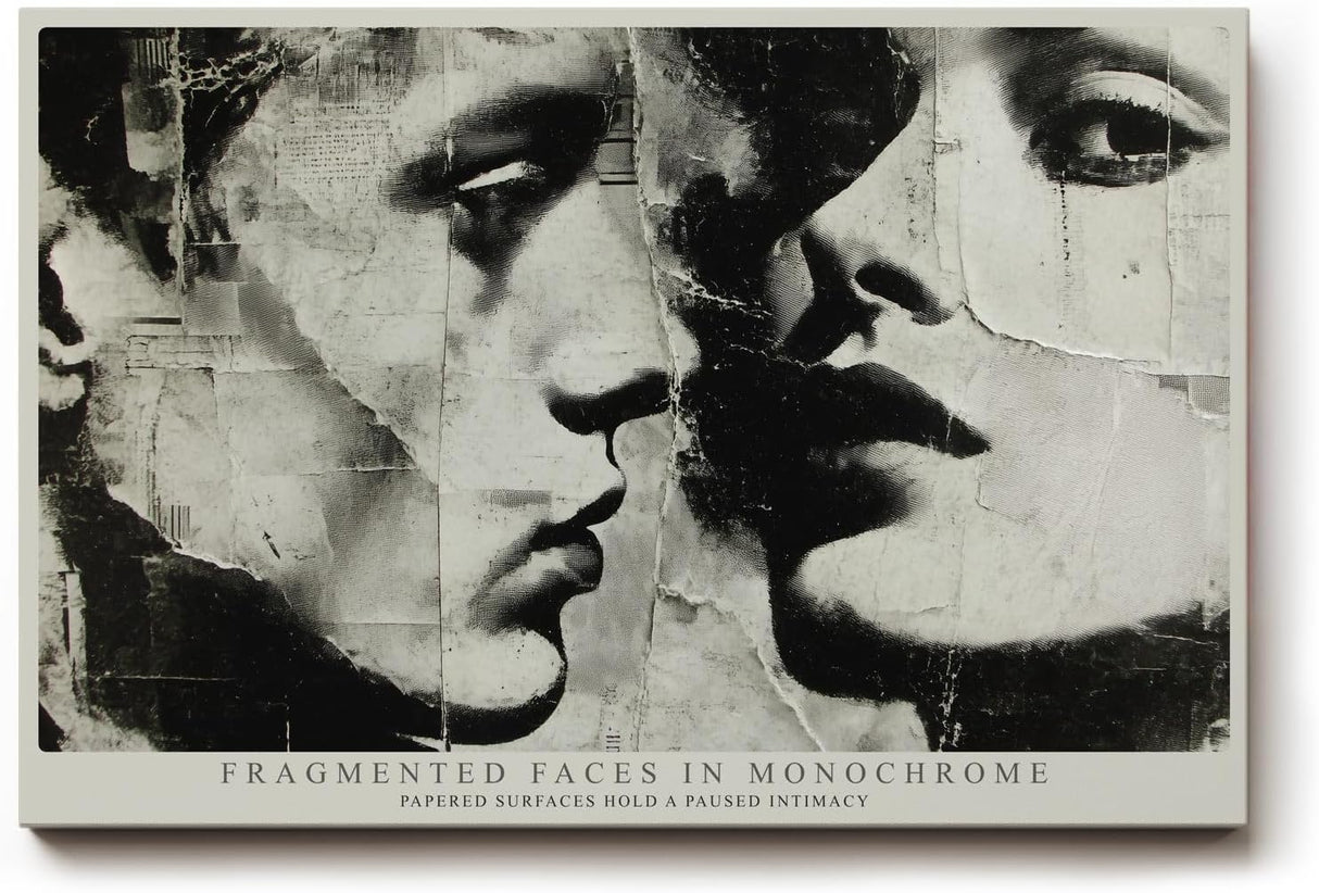 Paul Sinus Wandbild 120x80cm Fragmented Faces in Monochrome Abstrakte Portrait Kunst Schwarz Weiss Moderne Wanddekoration