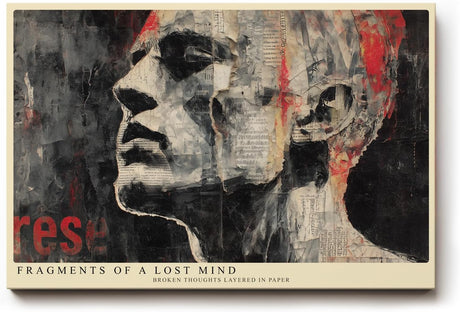 Paul Sinus Wandbild 120x80cm Fragmentiertes Männerporträt – Moderne Collagekunst mit Zeitungsstruktur und urbaner Ästhetik