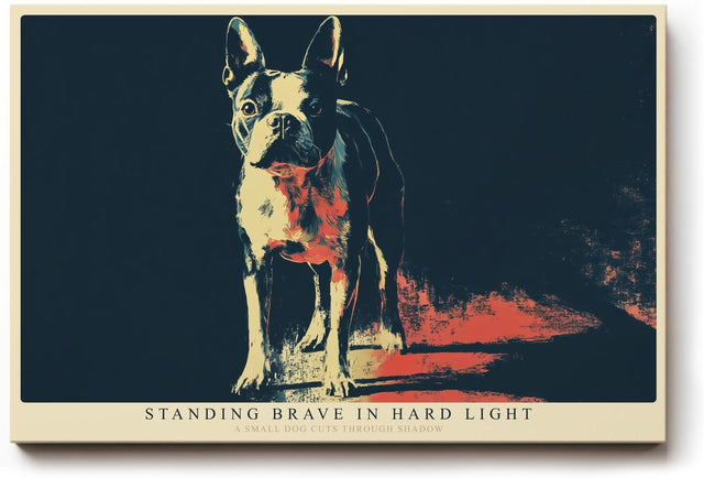 Paul Sinus Wandbild 120x80cm Französische Bulldogge im Licht moderne Hundekunst in dunklen Farben stilvolle Tier Wanddekoration