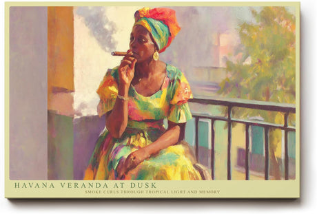 Paul Sinus Wandbild 120x80cm Frau auf Balkon Havanna Kunstmotiv mit Zigarren Szene fuer Wohnzimmer Büro und kulturelle Wohnräume