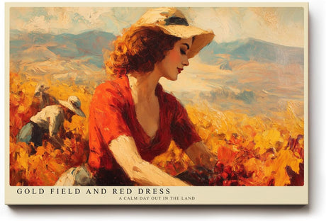 Paul Sinus Wandbild 120x80cm Frau im Goldenen Feld mit Rotem Kleid Impressionistische Natur Kunst Wanddekoration