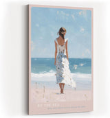 Paul Sinus Wandbild in 40x60cm Frau im weißen Sommerkleid am Strand – romantische Küstenkunst mit impressionistischem Charme für harmonische Wohnräume