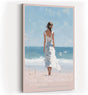 Paul Sinus Wandbild in 40x60cm Frau im weißen Sommerkleid am Strand – romantische Küstenkunst mit impressionistischem Charme für harmonische Wohnräume