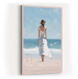 Paul Sinus Wandbild in 40x60cm Frau im weißen Sommerkleid am Strand – romantische Küstenkunst mit impressionistischem Charme für harmonische Wohnräume