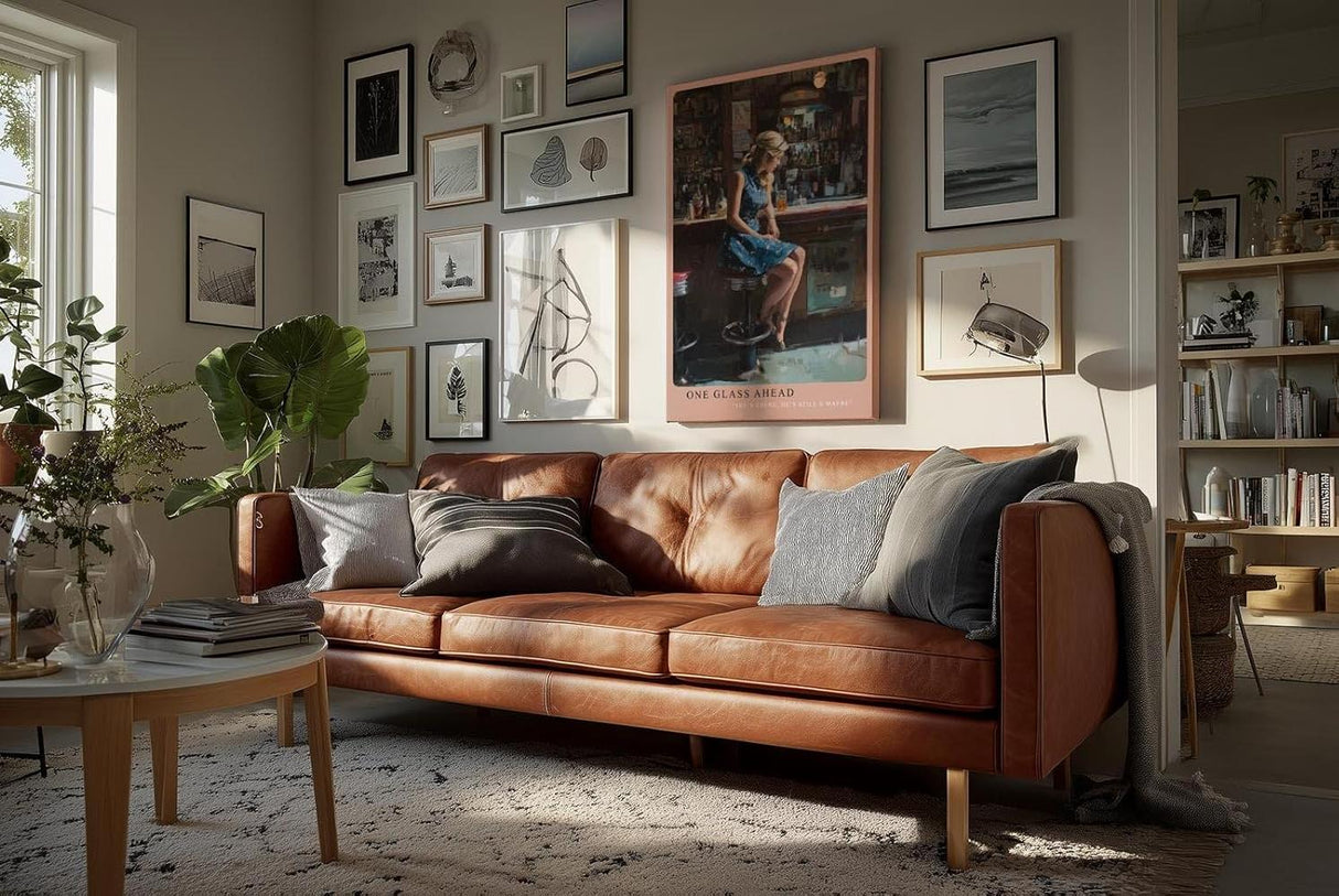 Paul Sinus Wandbild in 40x60cm Frau in blauem Kleid an Bar – modernes Porträt mit urbanem Flair