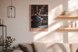 Paul Sinus Wandbild in 40x60cm Frau in blauem Kleid an Bar – modernes Porträt mit urbanem Flair