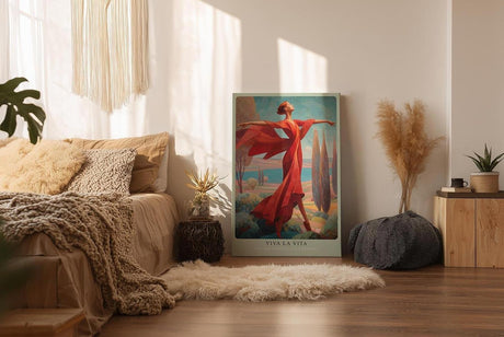 Paul Sinus Wandbild in 40x60cm Frau in rotem Kleid am Meer – ausdrucksstarkes Kunstwerk voller Bewegung und Lebensfreude