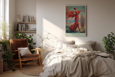 Paul Sinus Wandbild in 40x60cm Frau in rotem Kleid am Meer – ausdrucksstarkes Kunstwerk voller Bewegung und Lebensfreude