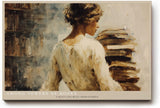 Paul Sinus Wandbild 120x80cm Frau mit Buechern Malerei modern beige literarische Kunst Kunstdruck grosses Kunstbild stilvolle Wanddekoration fuer Wohnzimmer Büro