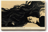 Paul Sinus Wandbild 120x80cm Frau mit langen Haaren moderne Illustration schwarz beige poetische Kunst grosses Kunstbild stilvolle Wanddekoration fuer Wohnzimmer Büro