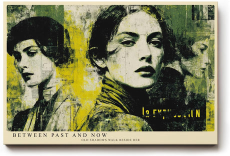Paul Sinus Wandbild 120x80cm Frauen Portrait Collage in Gelb Schwarz Vintage Moderne Kunst für Wohnzimmer Schlafzimmer Büro