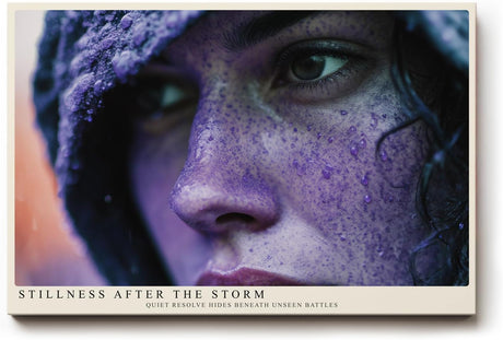 Paul Sinus Wandbild 120x80cm Frauenportraet nach Regen emotionale Fotokunst moderne Portrait Fotografie violette Farben stilvolle Wanddekoration fuer Wohnzimmer Büro