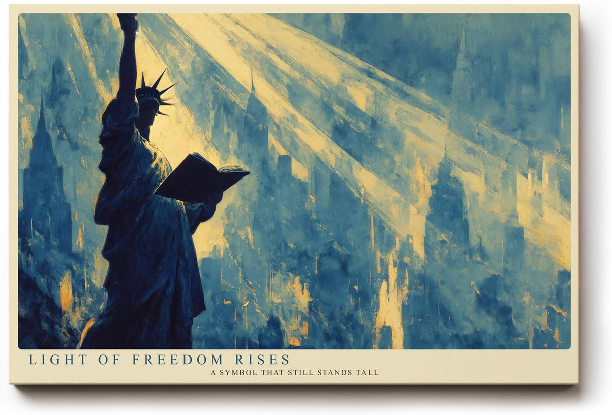 Paul Sinus Wandbild 120x80cm Freiheitsstatue New York Skyline Kunst Poster Statue of Liberty Kunstdruck modernes Stadtbild Amerika Wandbild 120x80cm für Wohnzimmer Büro Dekoration