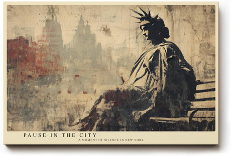 Paul Sinus Wandbild 120x80cm Freiheitsstatue New York Vintage Stadt Kunst Abstrakte Skyline Wanddekoration