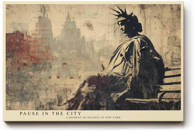 Paul Sinus Wandbild 120x80cm Freiheitsstatue New York Vintage Stadt Kunst Abstrakte Skyline Wanddekoration