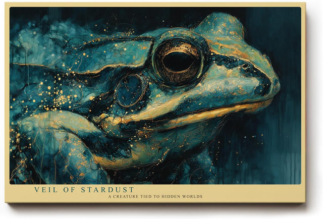 Paul Sinus Wandbild 120x80cm Frosch Nahaufnahme moderne Tierkunst blau gold Illustration Wanddekoration fuer Wohnzimmer Büro