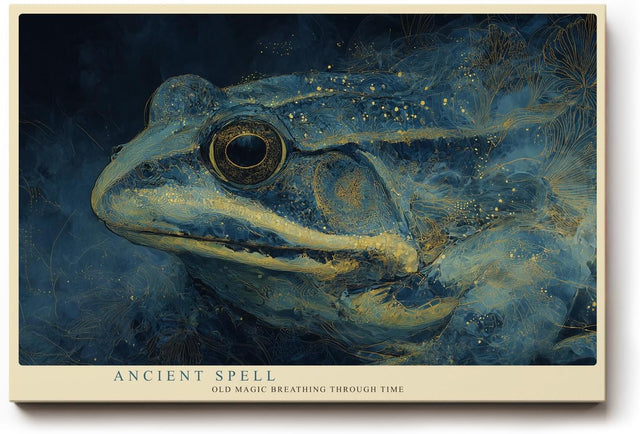 Paul Sinus Wandbild 120x80cm Frosch Portrait mystische Tierkunst blau gold moderne Illustration Wanddekoration fuer Wohnzimmer Büro