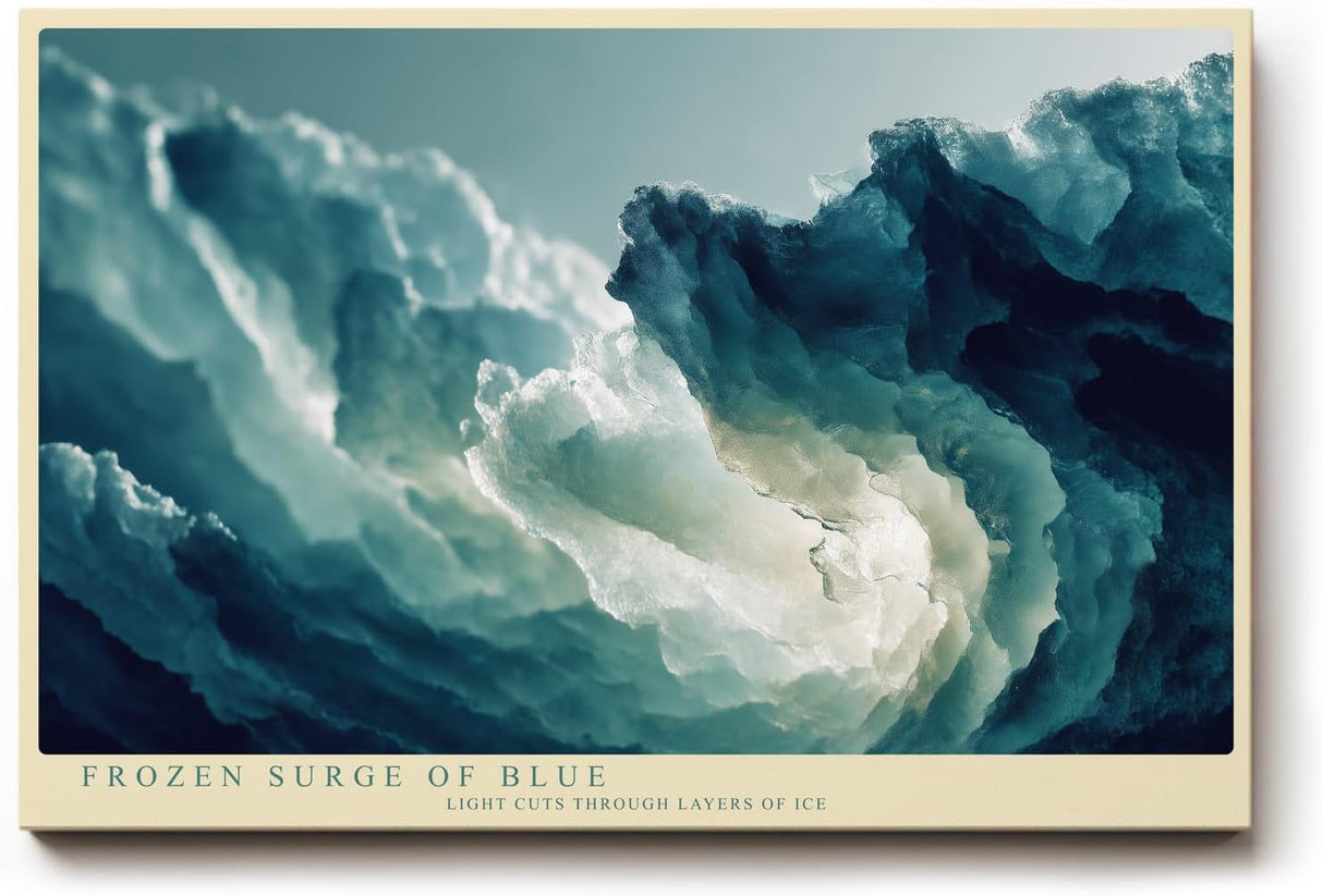 Paul Sinus Wandbild 120x80cm Frozen Surge of Blue Abstrakte Eis und Wasser Struktur Kunst Modernes Natur Wandbild 120x80cm fuer Wohnzimmer und Büro