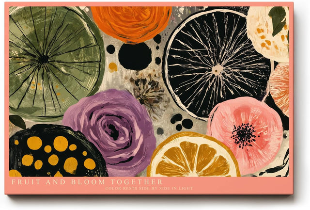 Paul Sinus Wandbild 120x80cm Fruit and Bloom Together Abstrakte Fruechte und Blumen Illustration Bunte Kunst fuer Wohnzimmer Kueche und Esszimmer