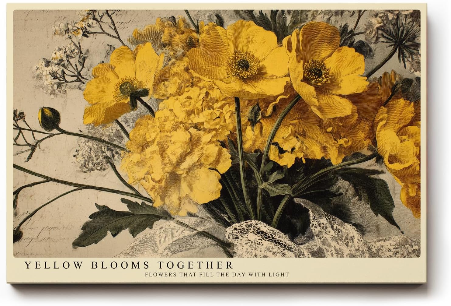 Paul Sinus Wandbild 120x80cm Gelbe Blumen Stillleben Vintage Florale Kunst Warmes Blumenmotiv Kunstdruck Poster Grosse Wanddekoration fuer Wohnzimmer Schlafzimmer Büro