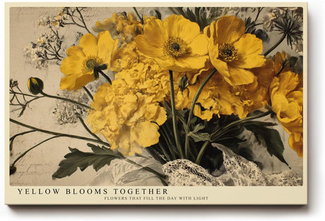 Paul Sinus Wandbild 120x80cm Gelbe Blumen Stillleben Vintage Florale Kunst Warmes Blumenmotiv Kunstdruck Poster Grosse Wanddekoration fuer Wohnzimmer Schlafzimmer Büro