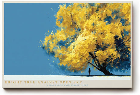 Paul Sinus Wandbild 120x80cm Gelber Baum unter blauem Himmel moderne Natur Illustration stilvolle Landschaft Wanddekoration