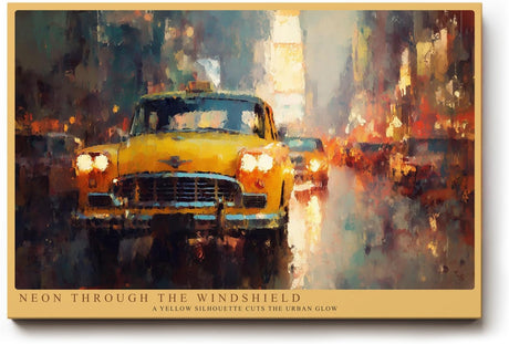 Paul Sinus Wandbild 120x80cm Gelbes Taxi im Regen Grossstadt Nachtstimmung modernes City Kunstbild fuer Wohnzimmer Büro und Loft