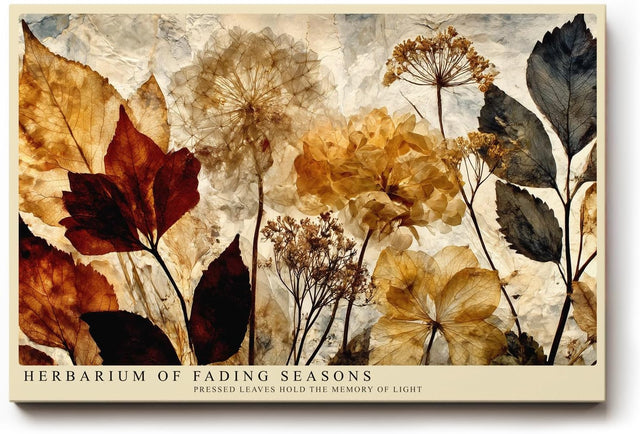 Paul Sinus Wandbild 120x80cm Gepresste Blumen und Blaetter Botanische Collage Natur Kunstmotiv Vintage Pflanzen Illustration