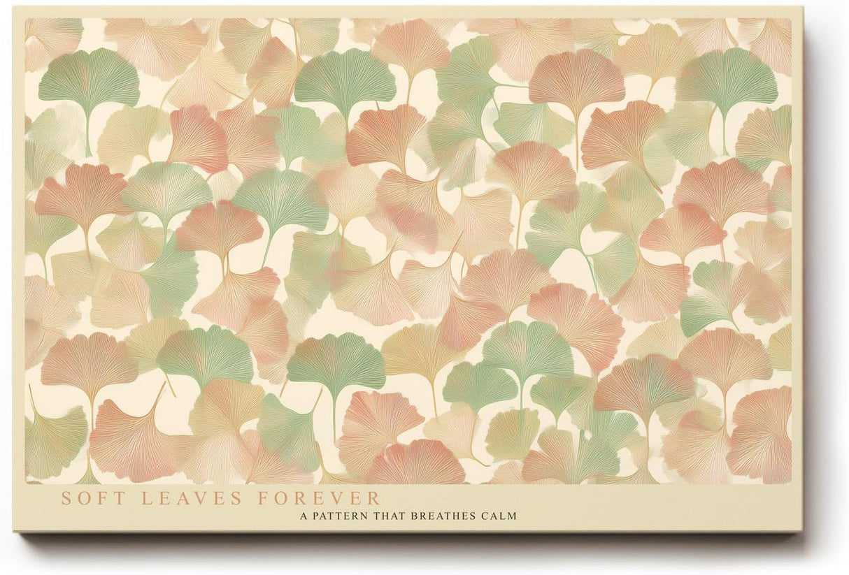 Paul Sinus Wandbild 120x80cm Ginkgo Blaetter Muster sanfte Naturfarben beige gruen moderne botanische Wanddekoration fuer Wohnzimmer Büro
