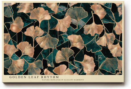 Paul Sinus Wandbild 120x80cm Ginkgo Blaetter gold gruen botanische Naturkunst elegantes Blattmuster moderne Wanddekoration fuer Wohnzimmer Büro