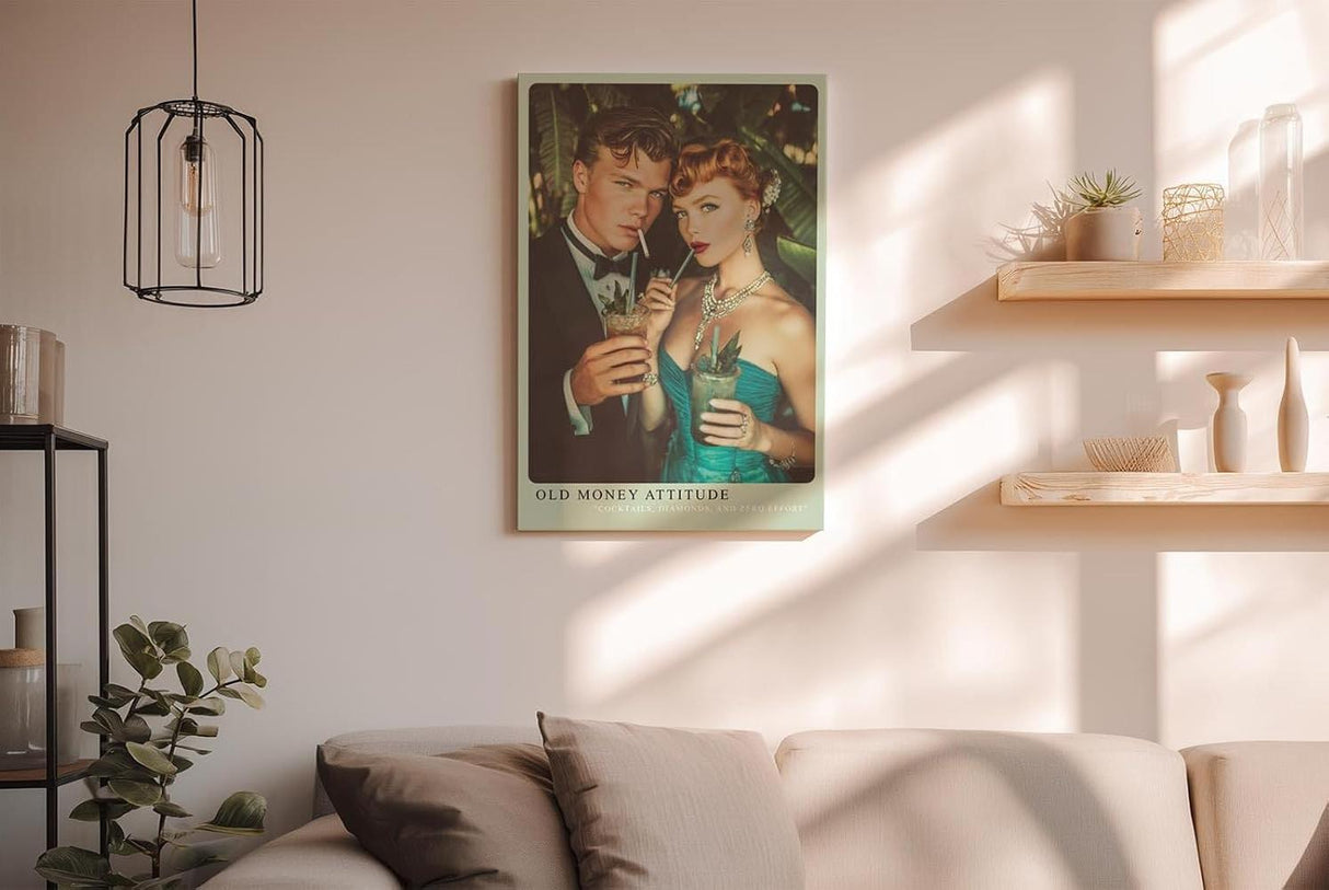 Paul Sinus Wandbild in 40x60cm Glamouröses Paar im Retro-Stil mit Cocktails und luxuriösen Accessoires