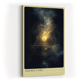 Paul Sinus Wandbild in 40x60cm Golden Core – Mystische Weltraumszene mit leuchtendem goldenen Kern und symmetrischen geometrischen Linien