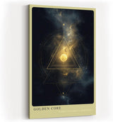 Paul Sinus Wandbild in 40x60cm Golden Core – Mystische Weltraumszene mit leuchtendem goldenen Kern und symmetrischen geometrischen Linien