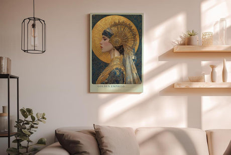 Paul Sinus Wandbild in 40x60cm Golden Empress majestätisches Porträt einer Frau in goldverzierter Kopfbedeckung vor strahlender Sonne