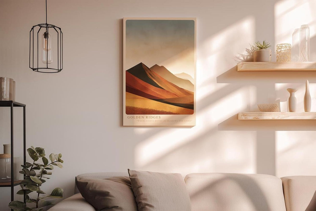 Paul Sinus Wandbild in 40x60cm Golden Ridges – Landschaft in warmen Goldund Rottönen für zeitlose Raumgestaltung