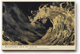 Paul Sinus Wandbild 120x80cm Goldene Welle bei Nacht – Dramatische Ozeankunst mit dunklem Hintergrund und Goldstruktur