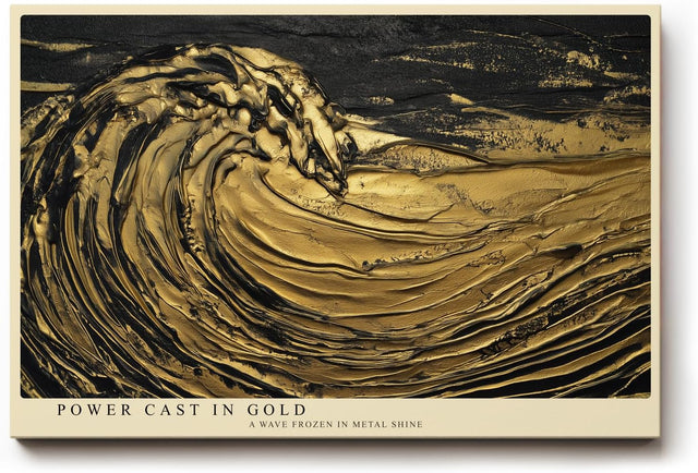 Paul Sinus Wandbild 120x80cm Goldene Welle in Bewegung – Abstrakte Meereskunst mit luxuriösem Gold Effekt für moderne Räume