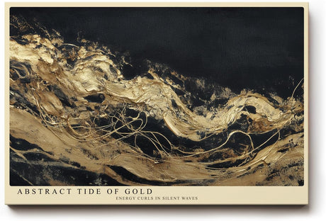 Paul Sinus Wandbild 120x80cm Goldene abstrakte Meeresbewegung – Moderne Kunst mit fließenden Goldlinien auf dunklem Hintergrund