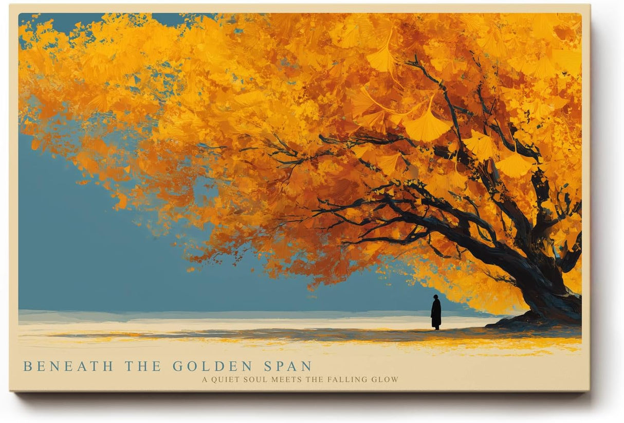 Paul Sinus Wandbild 120x80cm Goldener Herbstbaum Landschaft mit leuchtenden Blaettern ruhiges Naturmotiv fuer moderne Wohnräume