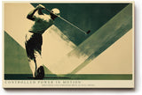 Paul Sinus Wandbild 120x80cm Golf Abschlag Dynamische Sport Illustration in Gruen Beige Moderne Wandkunst fuer Wohnzimmer Büro und Sportbereich