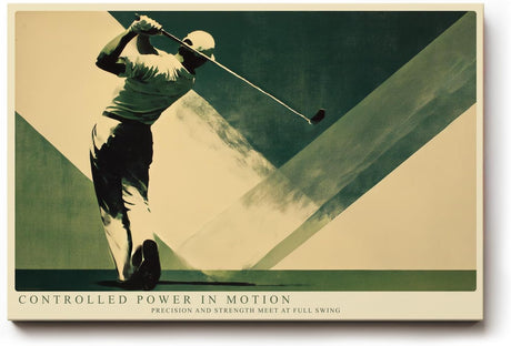Paul Sinus Wandbild 120x80cm Golf Abschlag Dynamische Sport Illustration in Gruen Beige Moderne Wandkunst fuer Wohnzimmer Büro und Sportbereich