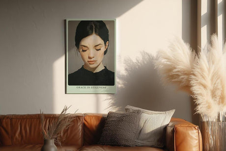 Paul Sinus Wandbild in 40x60cm Grace in Stillness – Minimalistisches Porträt einer Frau mit geschlossenen Augen, moderne Bilder in harmonischen Erdtönen, elegant und zeitlos