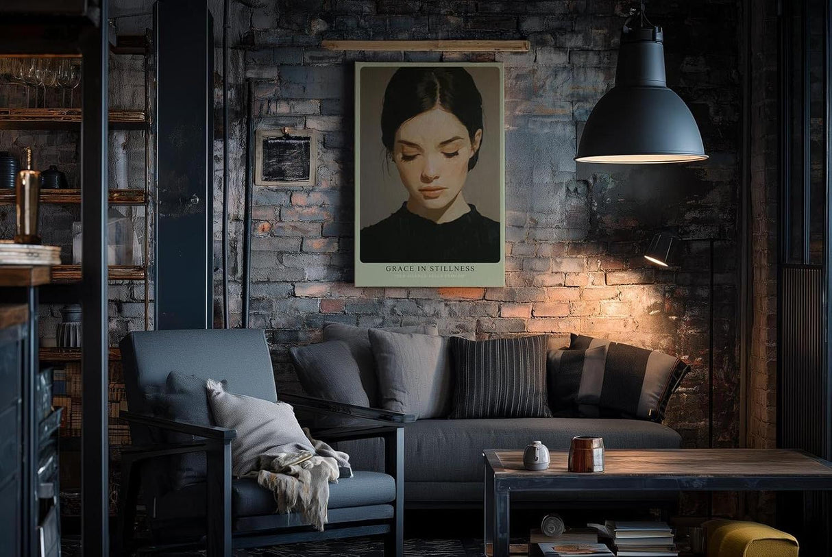 Paul Sinus Wandbild in 40x60cm Grace in Stillness – Minimalistisches Porträt einer Frau mit geschlossenen Augen, moderne Bilder in harmonischen Erdtönen, elegant und zeitlos