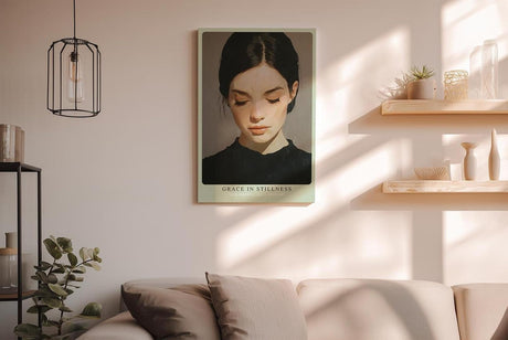 Paul Sinus Wandbild in 40x60cm Grace in Stillness – Minimalistisches Porträt einer Frau mit geschlossenen Augen, moderne Bilder in harmonischen Erdtönen, elegant und zeitlos