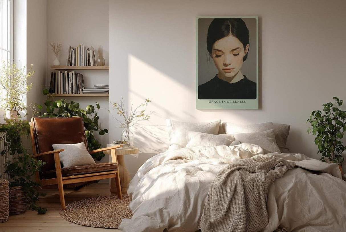 Paul Sinus Wandbild in 40x60cm Grace in Stillness – Minimalistisches Porträt einer Frau mit geschlossenen Augen, moderne Bilder in harmonischen Erdtönen, elegant und zeitlos