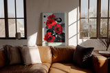 Paul Sinus Wandbild in 40x60cm Graphic Bloom – Rote Blüten im grafischen Pop-Art-Stil mit Linienund Punktmuster