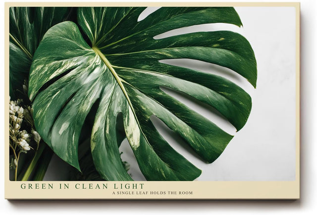 Paul Sinus Wandbild 120x80cm Green in Clean Light tropisches Monstera Blatt minimalistische Pflanzen Fotokunst modernes Natur Poster für Wohnzimmer Büro