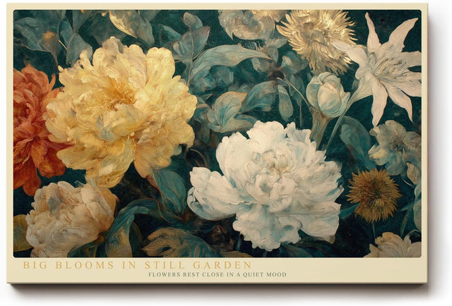 Paul Sinus Wandbild 120x80cm Grosse Blueten im Stillen Garten Botanische Blumen Kunst in Creme Gruen Wanddekoration